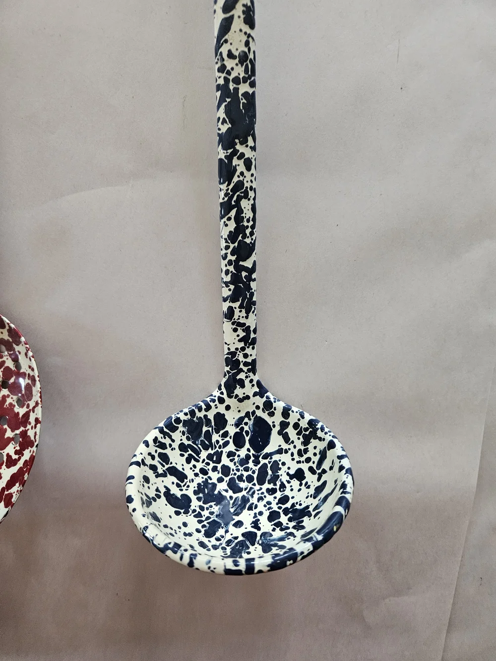 Red and Blue Speckled Enamel Serving Spoons - Set of 2